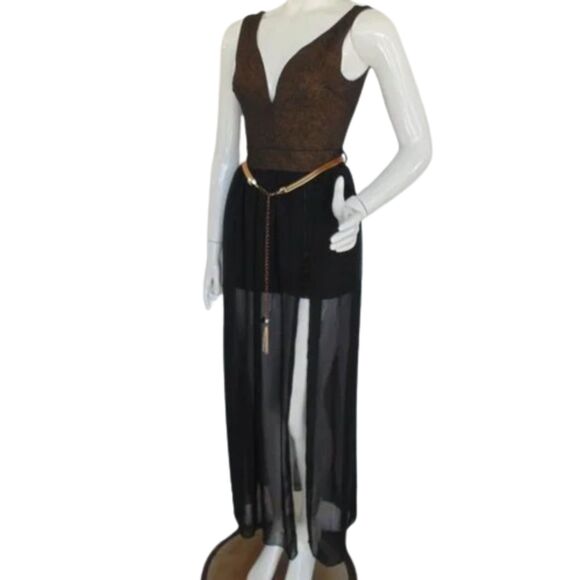 new MADRAG Romper, S, Bronze/Black mesh skirt, Sleeveless, Shorts, Metal Belt - Picture 4 of 14